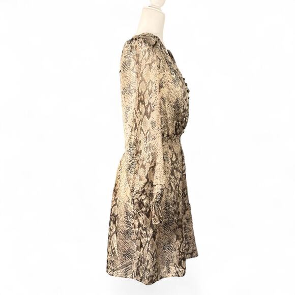 Anthropologie Aryn K 100% Silk Puff Sleeve Python Snakeskin Smocked Dress S ASO - Picture 9 of 14